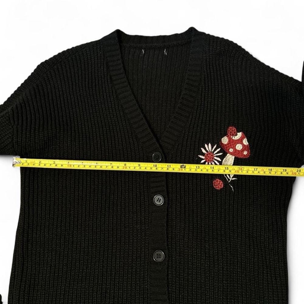 Hot Topic Black Womens M Mushroom Embroidered Ribbed Button Cardigan Sweater - Picture 6 of 8